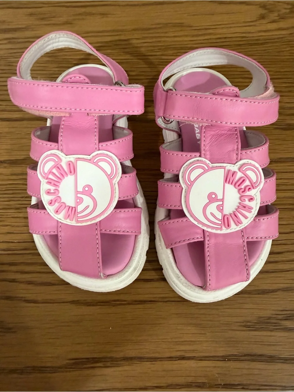 Moschino Kids Pink Bear-Emblem Strappy Sandals for girls size 24 EU